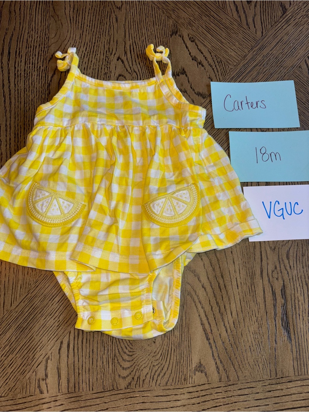 Carter's Yellow Gingham Baby Girls' Lemon Pocket Romper